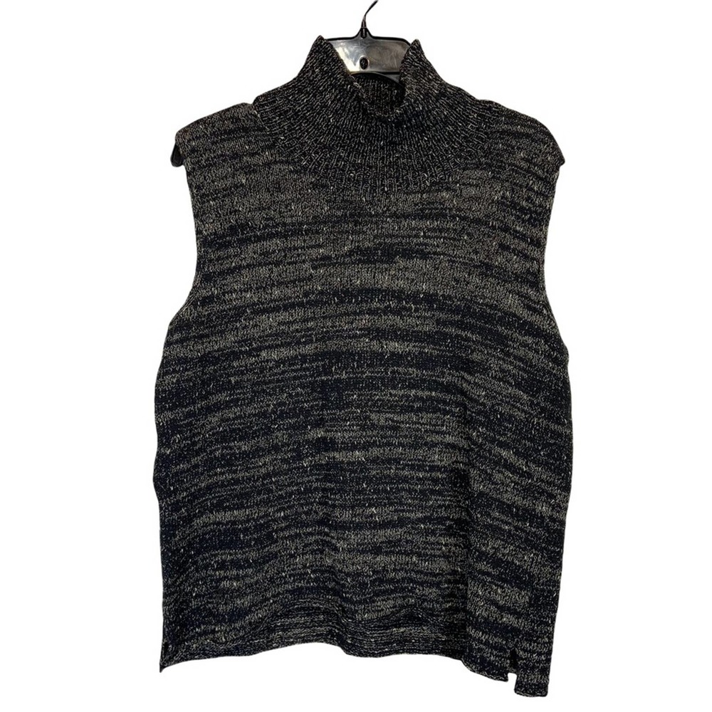 FLAX Cotton + Rayon Blend Marled Black Turtleneck Sleeveless Sweater Size M/L